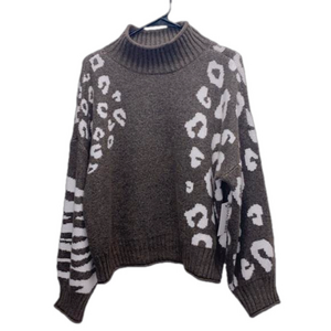 NWT Nine West Animal Print Mock Neck knitted Sweater Size XXL